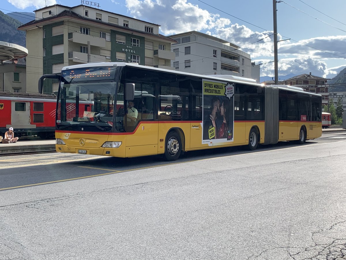 CarPostal MB Citaro Facelift G vom Unterwallis als Shuttle zum Open Air Gampel am 15.8.19 auf dem Bahnhofplatz Brig.