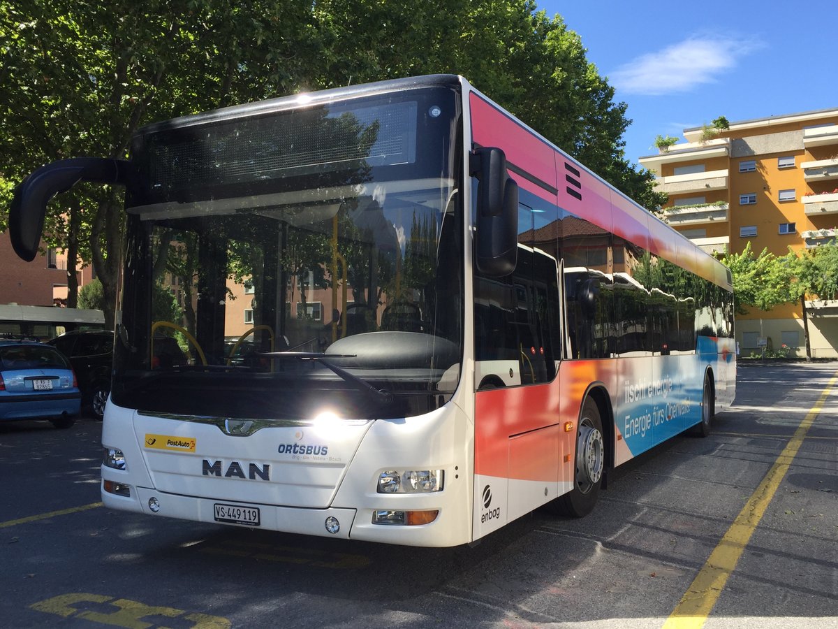 Neuer MAN Lions City für den Ortsbus Brig-Glis am 28.7.16 auf dem Zirkusplatz in Brig.