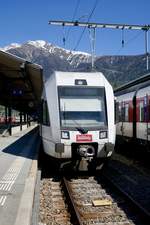 Die Front des Kamblyzuges RABe 535 114  Trubschachen I  am 15.4.20 im Bahnhof Brig.