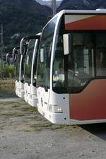 Drei ausrangierte Citaros vom Ortsbus Brig-Glis am 17.8.16 vor dem Simplontunnel in Brig.